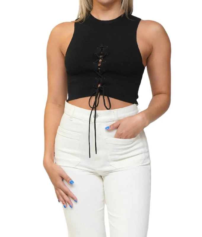 Current Trends Sleeveless Lace-Front Top In Black