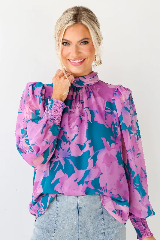 Premium Quality Garments FINAL SALE - Beautiful Entrance Teal Floral Blouse