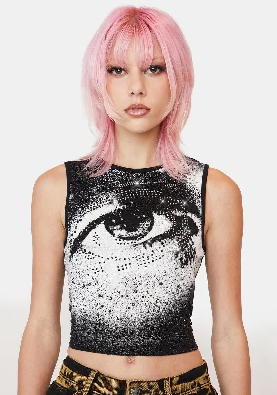 Final Clearance Retina Diamante Crop Tank