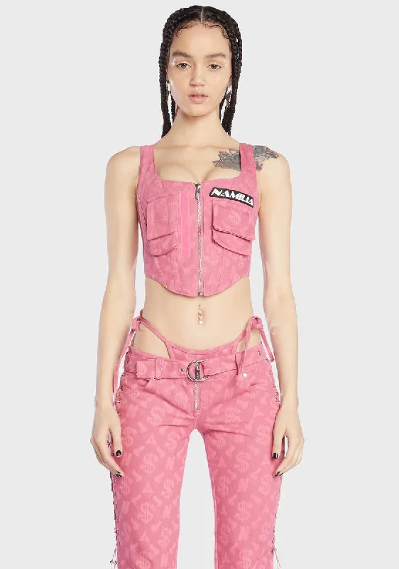 Romantic Date - Night Ensemble Pink Monogram Denim Corset Top