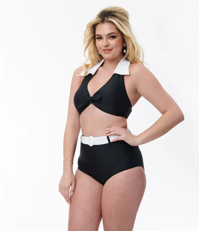 Cutting Edge Fashion Unique Vintage Black & White Halter Swim Top