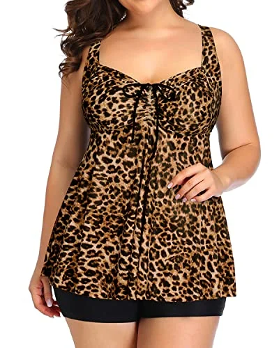 Elegant Styles Plus Size Adjustable Shoulder Straps And Buckle Swimsuits For Women-Black And Leopard