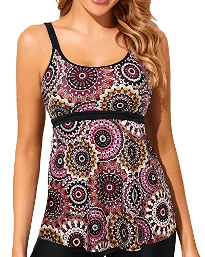 Vintage Retro Party Wear Modest Women's Swim Tankini Top Tummy Control Bathing Suit Swimsuit