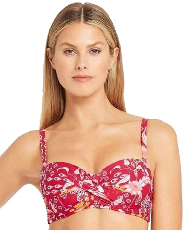 Trendy Styles Sea Level Jardin Twist Front Bandeau Bikini Top - Red