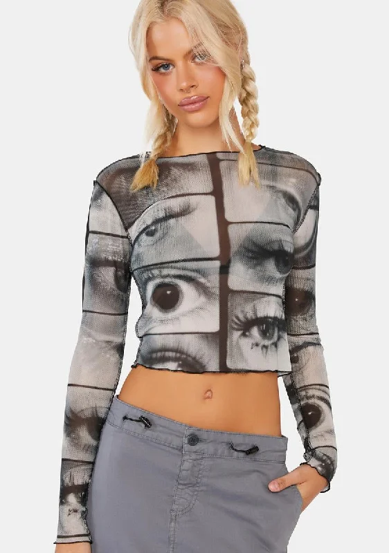 Fashion Forward Outfits Mirror Eyes Mesh Crop Top