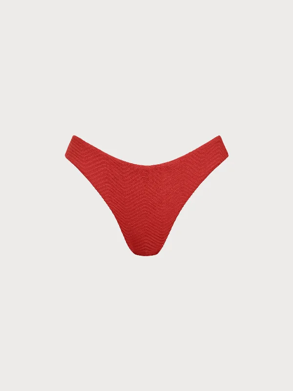 Top Deals Red Textured Wave Cut Bikini Bottom