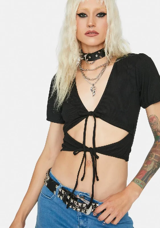 Special Offer Impolite Society Tie Front Cutout Crop Top