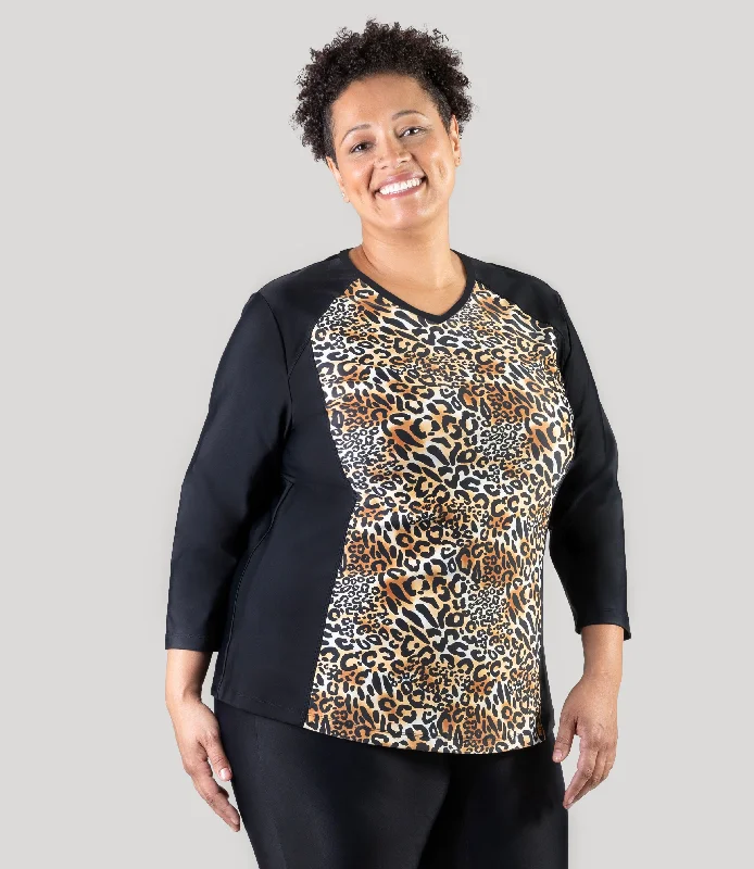 Now On Sale For Chic Urban Styles QuikEnergy 3/4 Sleeve Rash Guard Leopard Print Black