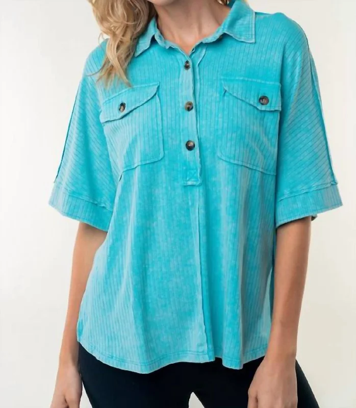 Discover Promotions Half Sleeve Solid Knit Top In Teal