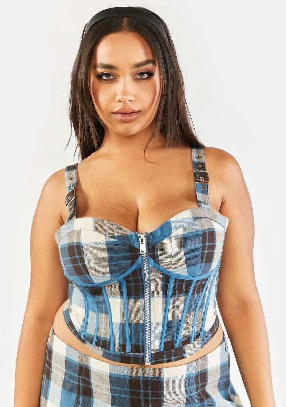 Daily Deals Plus Eff Academia Plaid Corset Top