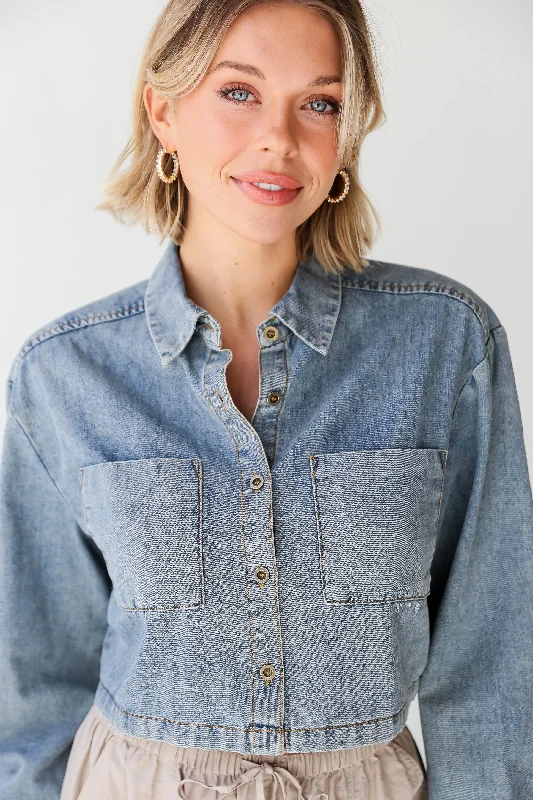 The Epitome Of Modern Women's Fashion FINAL SALE - Casually Impressive Grey Denim Cropped Blouse