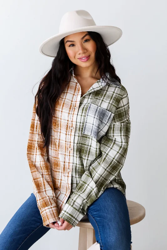 Luxury Fashion FINAL SALE - Cute Overload Green Color Block Plaid Flannel