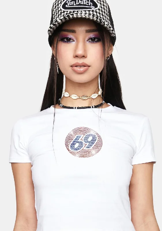 Spring Fashion 69 Gas Station Rhinestone Crop Tee