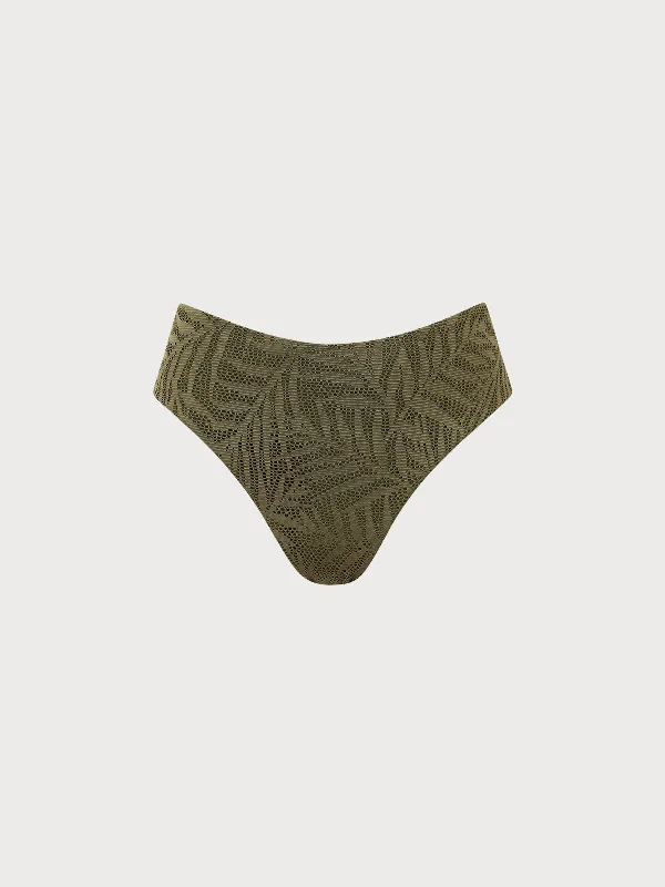 Classic Timeless Elegant Style Army Green Crochet Full Coverage Bikini Bottom