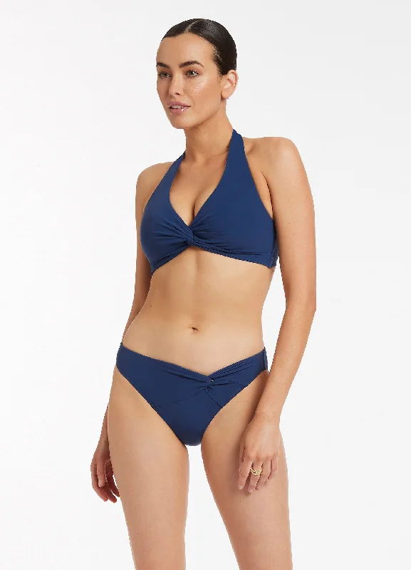 Versatile Outfits Twist Front Hipster Bikini Bottom - Pacific Blue