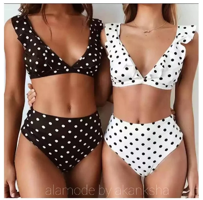 Vibrant Femme Fashion Polka Ruffled Bikinis