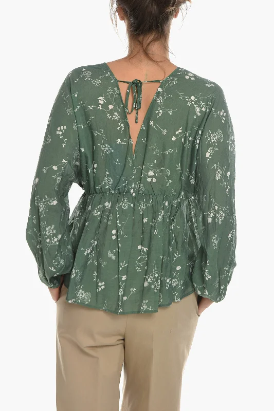 Athleisure Wear Special Offer Samsoe Samsoe Floral-Motif GERTRUD Blouse with Puff Sleeve