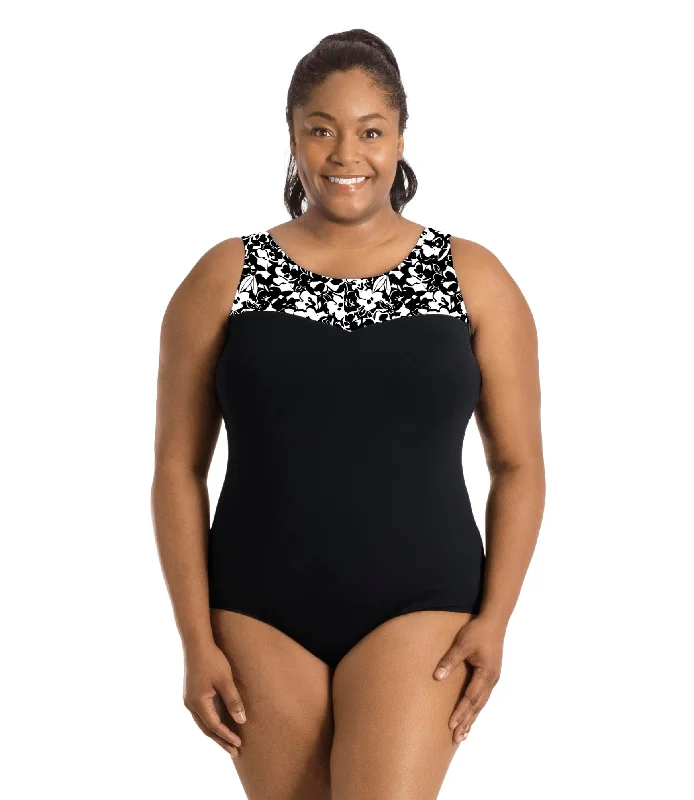 Versatile Wardrobe Essentials QuikEnergy Sweetheart Tank Suit Hibiscus Black