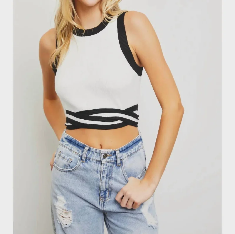 Now On Sale For Chic Urban Styles Twist Waist Knit Top In White/black