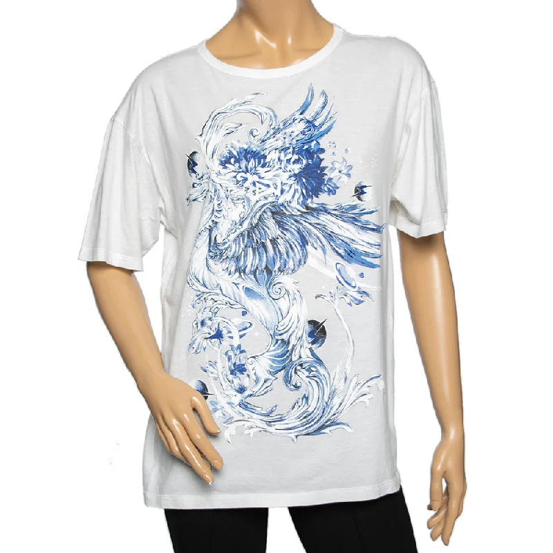 Hot Picks Roberto Cavalli White Printed Cotton Knit Round Neck T-Shirt