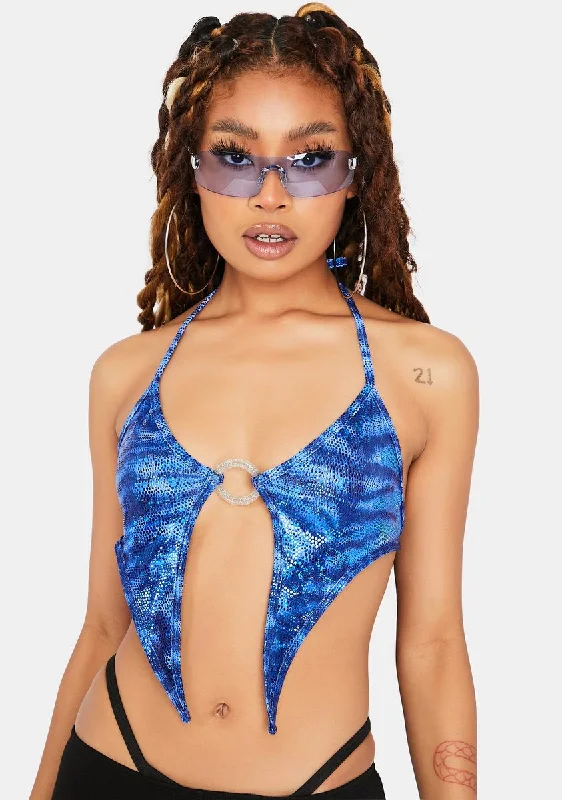 Casual Chic Azure Disco Heat Metallic Crop Top