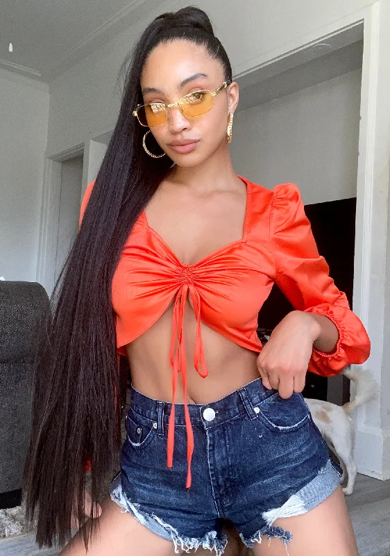 Wardrobe Upgrade Red Orange Ruched Crop Top