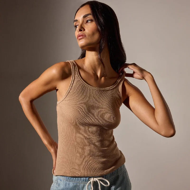 Dive Into Trendy Women's Fashion Cotton Cashmere Blend Ribbed Tank - Vicuna