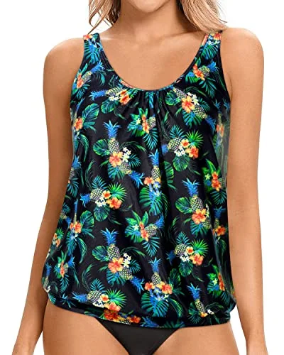 Crazy Discounts, Hurry Up Tankini Tops Soft Paddings And Adjustable Straps-Black Pineapple