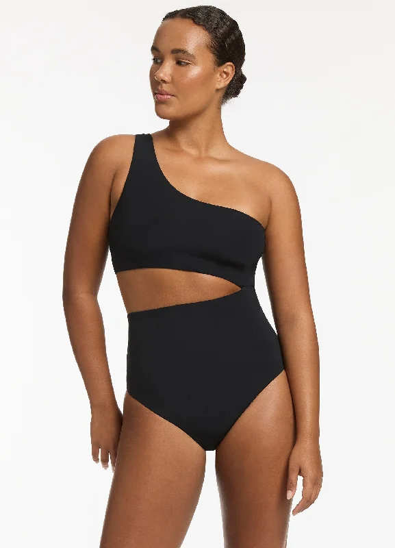 Limited Time Deal Jetset One Shoulder One Piece - Black