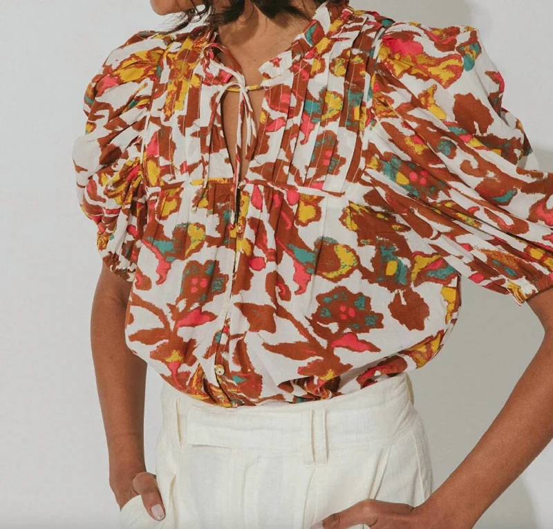 Hot Trends Zola Blouse In Burnt Orange/white