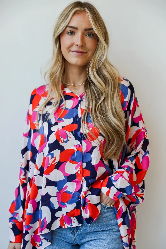 Chic Trends For The Fashion Savvy FINAL SALE - Darling Event Navy Floral Oversized Blouse