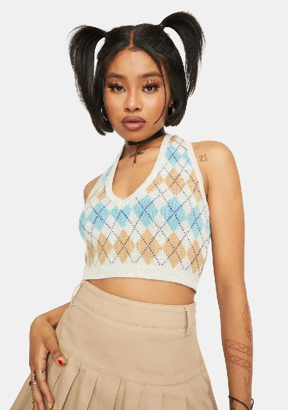 Special Offers, Don't Miss Oatmeal Argyle Crop Top