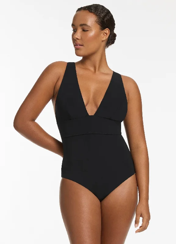 Fashion Sale Jetset Plunge Tie Back One Piece - Black