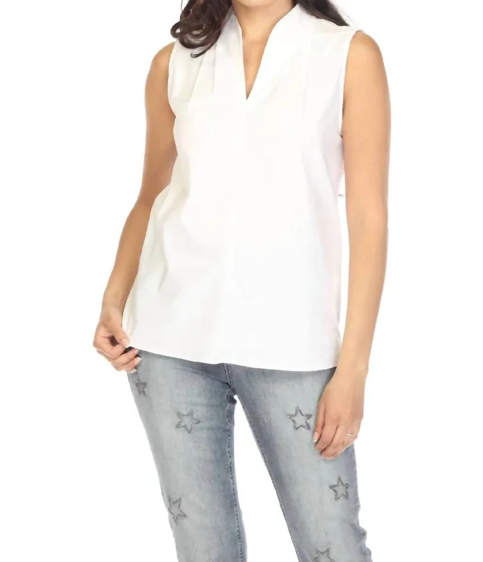 Romantic Date - Night Ensemble Vanilla Pleated V-Neck Sleeveless Top