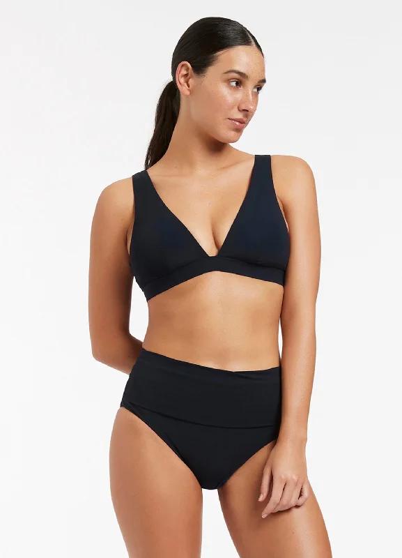 Minimalist Office - Ready Style Jetset Fold Down High Waisted Bikini Bottom - Deep Navy