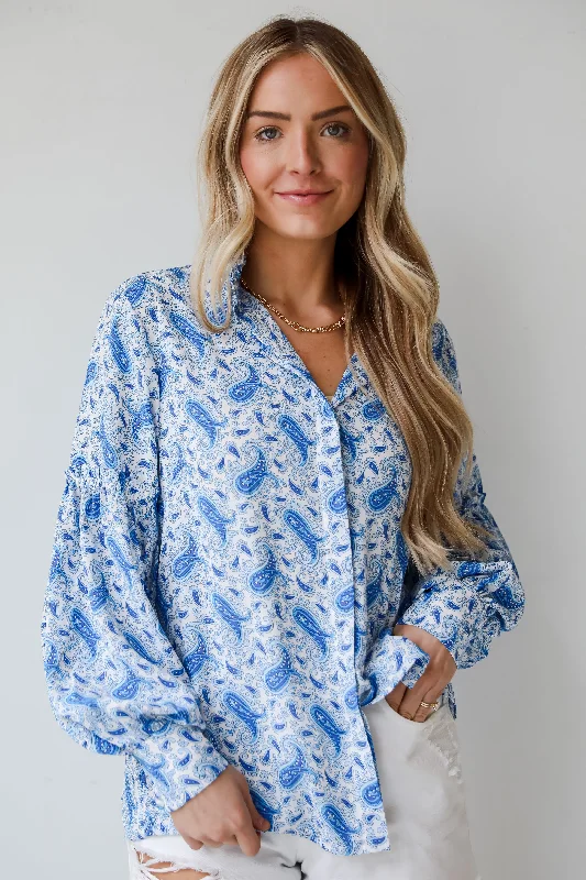 Clearance Sale, All Cheap FINAL SALE - Truly Delightful Blue Paisley Blouse