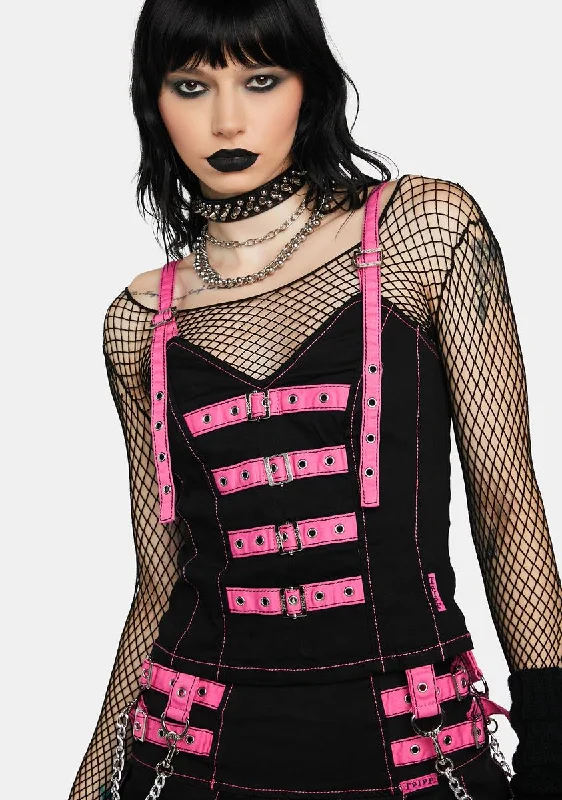 Flash Deals Pink Buckle Corset Top