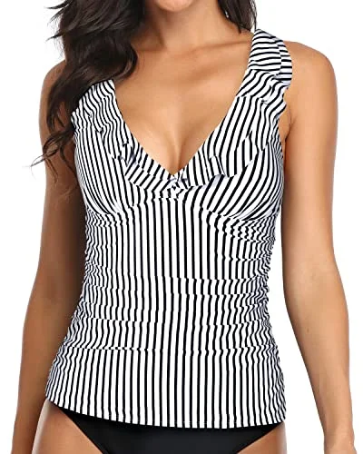 Durable Fashion Picks V Neck Swim Tank Top Tummy Control Tankini Swimsuit Tops for Women