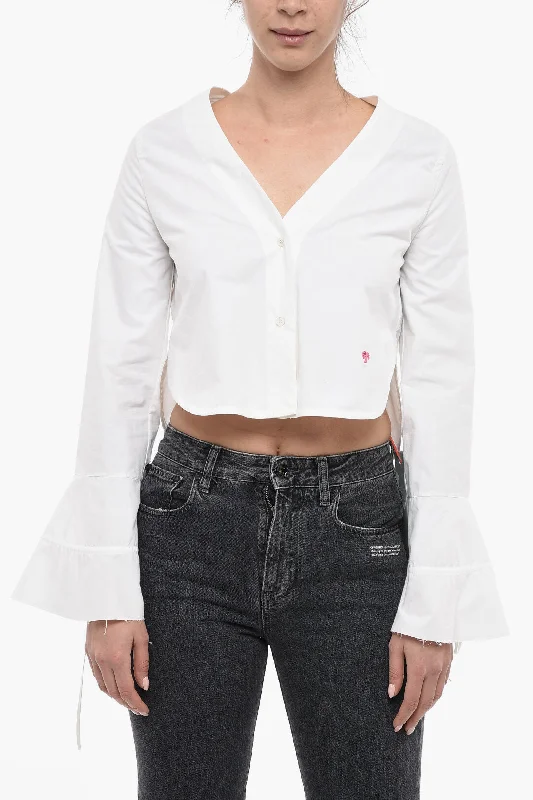 Versatile Wardrobe Essentials Palm Angels Cropped Asymmetric BASEBALL Blouse With Bell Sleeves