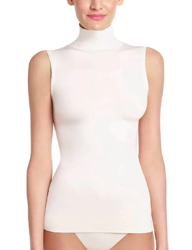 Casual Fashion Minimalist Sleeveless Turtleneck Top In Ivory