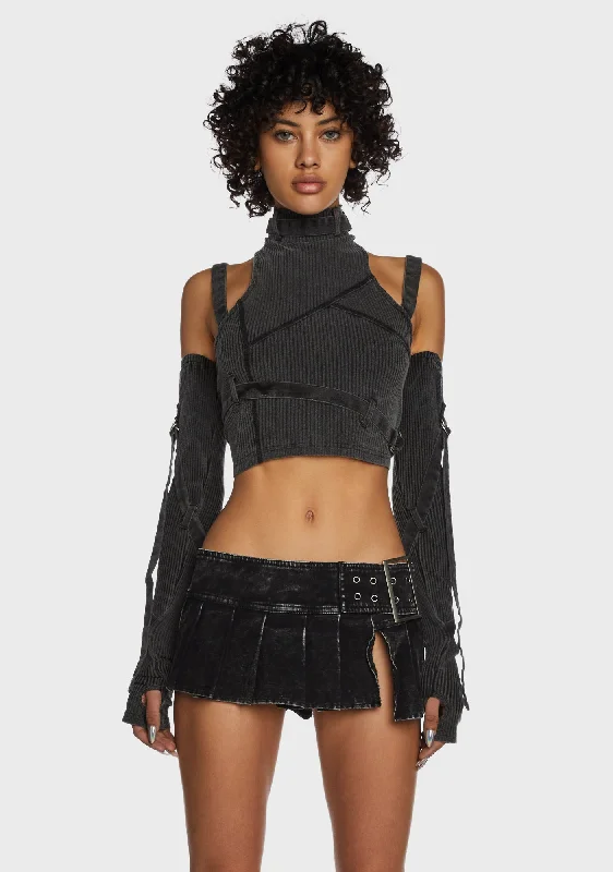 End of Season Sale Replay Strappy Ribbed Crop Tank - Charcoal