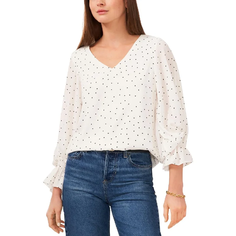 Seasonal Trends Womens V-Neck Polka Dot Blouse