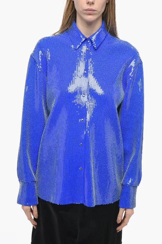 Vintage Retro Party Wear David Koma Sequined Oversized Shirt with Snap Buttons