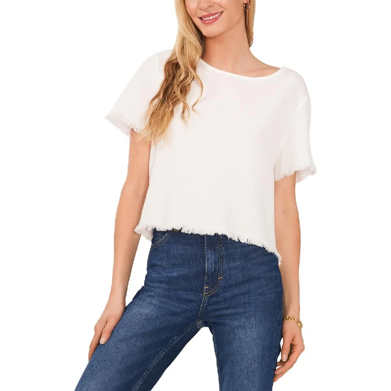 Trend Alert Womens Cotton Frayed Hem Blouse