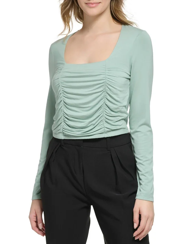 Comfort Meets Fashion Womens Ruched Front Knit Cropped