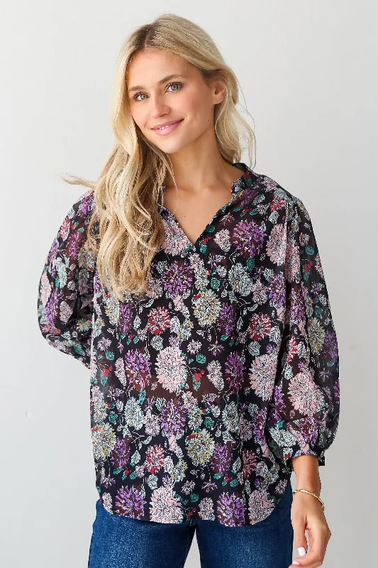 Fashion Sale FINAL SALE - In My Dreams Black Floral Blouse