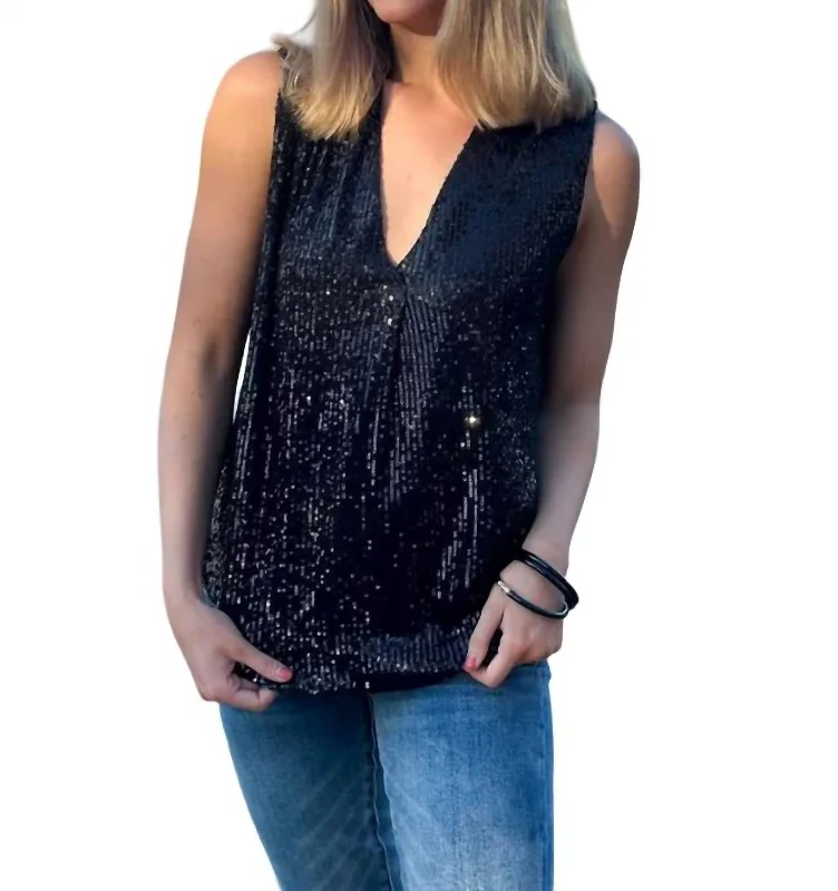 Chic Allure Sleeveless Sequin Top In Black