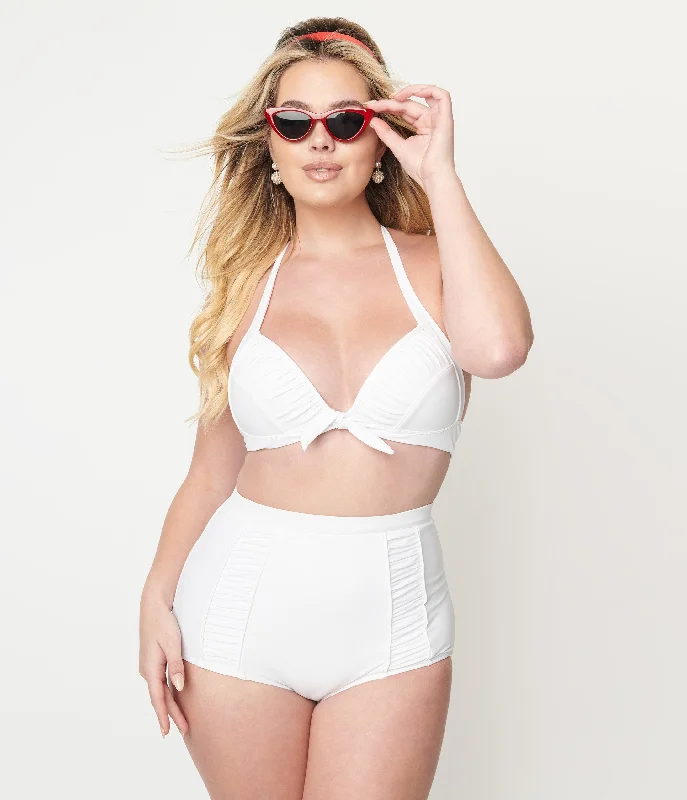 Vintage Inspired Fashion Sale Unique Vintage White Halter Swim Top