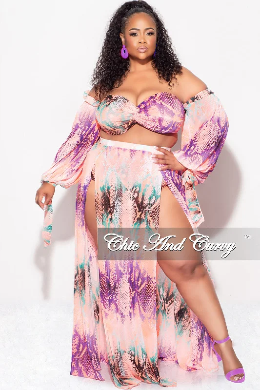 Spring Fling Sale Final Sale Plus Size 3pc Playsuit Set in Pink Multi-Color Snake Print