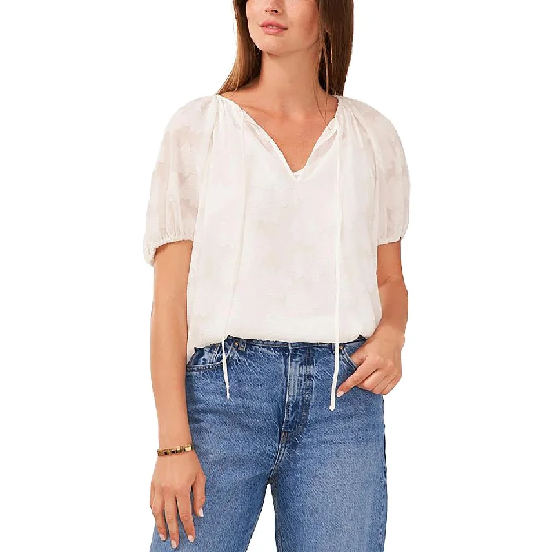 Fashionista Favorites Womens Tie Neck Burnout Blouse